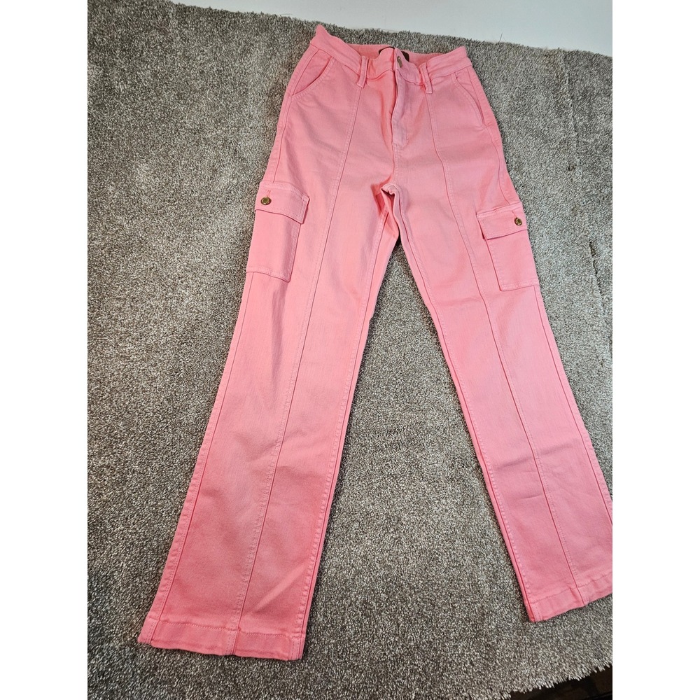 Judy Blue Pink Garment Dyed Cargo Straight Leg Jeans Womens 5/27 JB88837 C - Picture 3 of 15